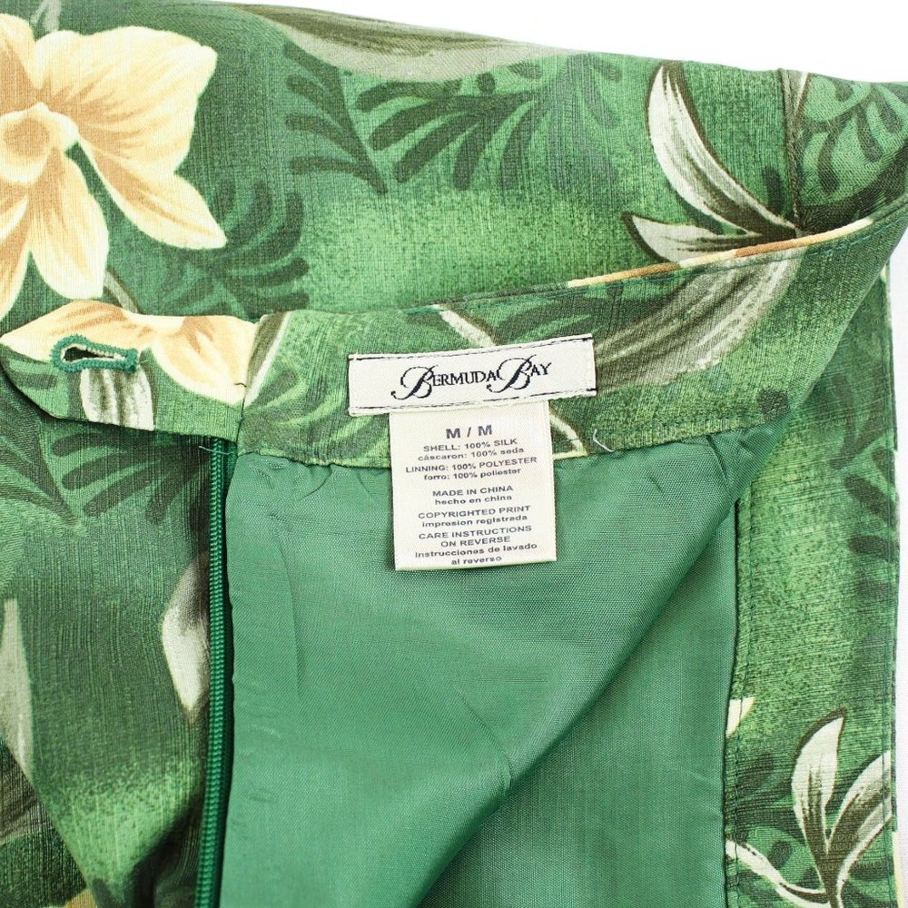 Green Yellow Floral Silk Skirt Bermuda Bay - Picture 6 of 7